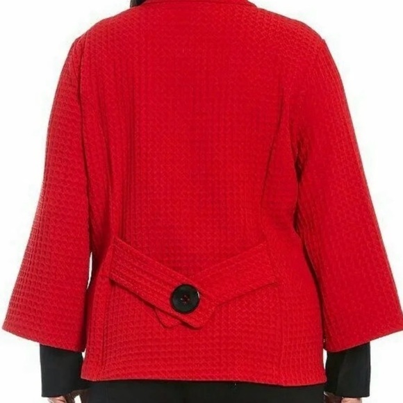 Ali Miles Womens Red Waffle Knit Mock Neck Button Front Peplum Top Jacket 1X - Picture 10 of 10